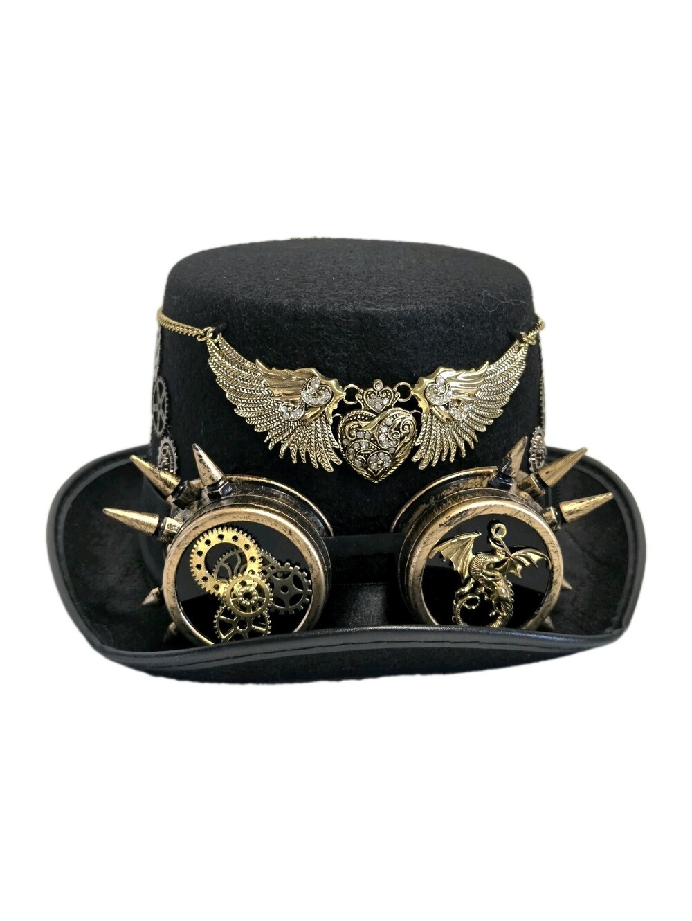 Steampunk Black Gold Gothic Top Hat Halloween Clock Spikes Costume Goggles NEW